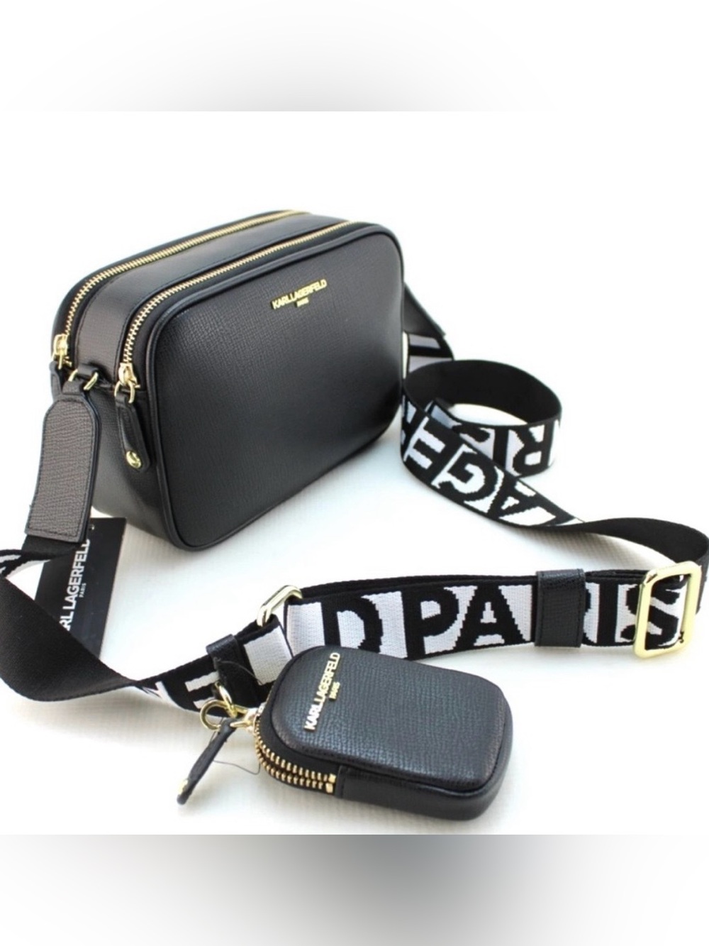 NWT: Karl Lagerfeld Paris Maybelle Camera Bag with Logo Strap & Coinpurse